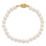 14k 5-6mm White Round Akoya Saltwater Cultured Pearl 7 inch Bracelet