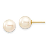 14k 8-9mm White Round Akoya Saltwater Cultured Pearl Stud Post Earrings