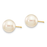 14k 8-9mm White Round Akoya Saltwater Cultured Pearl Stud Post Earrings