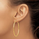 14k Polished 2x50mm  Lightweight Tube Hoop Earrings