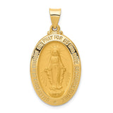 14k Polished and Satin Miraculous Medal Hollow Pendant