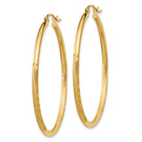 14k Satin and Diamond-cut 2mm Round Tube Hoop Earrings