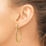 14k Satin and Diamond-cut 2mm Round Tube Hoop Earrings