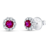 Uneek Precious Collection Halo Round Ruby Stud Earrings