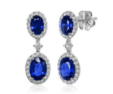 Uneek Royalty-Inspired Blue Sapphire Double Oval Dangle Earrings with Pave Diamond Halos