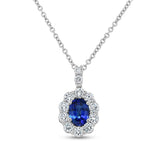 Uneek Precious Collection Halo Oval Shaped Blue Sapphire Drop Pendant