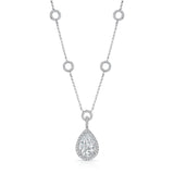 Uneek Pear-Shaped Diamond Pendant Necklace with Milgrain-Lined Teardrop Halo and Round Pave Links