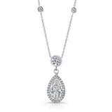 Uneek Pear-Shaped Diamond Halo Pendant Necklace with Round Diamond Accents