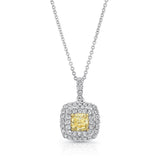 Uneek Cushion-Cut Fancy Yellow Diamond Pendant with Dreamy Scalloped Double Halo