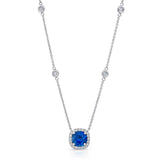 Uneek Round Blue Sapphire Pendant with Cushion-Shaped Diamond Halo