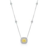 Uneek Cushion-Cut Fancy Yellow Diamond Pendant with Double Diamond Halo