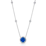 Uneek Round Blue Sapphire Pendant with Round Diamond Halo