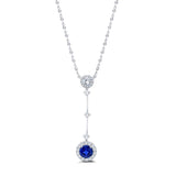 Uneek Precious Collection Halo Round Blue Sapphire Drop Pendant