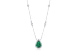 Uneek Precious Collection Halo Pear Shaped Emerald Opera Necklace