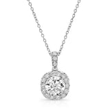 Uneek Round Diamond Pendant with Dainty Cushion-Shaped Halo