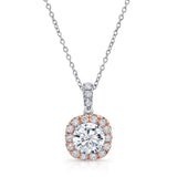 Uneek Round Diamond Pendant with Dainty Cushion-Shaped Halo