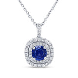 Uneek Precious Collection Double-Halo Round Blue Sapphire Engagement Pendant