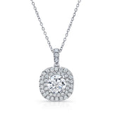 Uneek Round Diamond Pendant with Dreamy Cushion-Shaped Double Halo