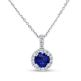 Uneek Precious Collection Halo Round Blue Sapphire Engagement Pendant