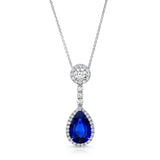 Uneek Pear-Shaped Blue Sapphire Pendant with Round Diamond Accent