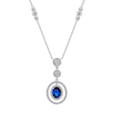 Uneek Precious Collection Halo Oval Shaped Blue Sapphire Drop Pendant