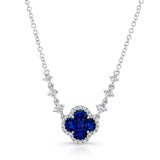 Uneek Precious Collection Floral Round Blue Sapphire Drop Necklace