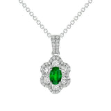 Uneek Precious Collection Halo Oval Shaped Emerald Drop Pendant