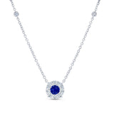 Uneek Precious Collection Halo Round Blue Sapphire Brooch Pendant