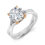 Uneek Round Diamond Solitaire Engagement Ring with High Polish Silhouette Shank and Accents