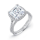 Uneek 3-Carat Cushion-Cut Diamond Halo Engagement Ring with Pave Double Shank