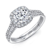 Uneek Round Diamond Engagement Ring with Cushion-Shaped Halo and Split Upper Shank