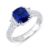 Uneek Precious Collection 3-Sided Cushion Cut Blue Sapphire Engagement Ring