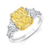 Uneek Natureal Collection Three-Stone Radiant Yellow Diamond Engagement Ring