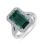Uneek Precious Collection Split-Shank Emerald Cut Green Tourmaline Engagement Ring
