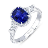Uneek Precious Collection Halo Cushion Cut Blue Sapphire Engagement Ring