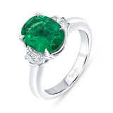 Uneek Precious Collection Three-Stone Oval Shaped Emerald Engagement Ring
