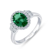 Uneek Precious Collection 3-Stone-Halo Oval Shaped Emerald Engagement Ring