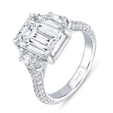 Uneek Signature Collection 3-Sided Emerald Cut Diamond Engagement Ring
