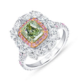 Uneek Natureal Collection Halo Radiant Green Diamond Engagement Ring
