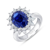 Uneek Precious Collection Halo Oval Shaped Blue Sapphire Engagement Ring