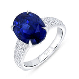 Uneek Precious Collection Tapered Oval Shaped Blue Sapphire Engagement Ring