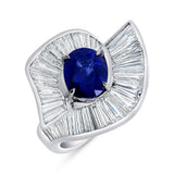 Uneek Precious Collection Bypass Oval Shaped Blue Sapphire Fashion Ring