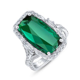 Uneek Precious Collection Halo Elongated Cushion Cut Green Tourmaline Fashion Ring