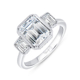 Uneek Alexandria Collection Three-Stone Emerald Cut Engagement Ring