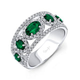 Uneek Precious Collection 5-Stone-Halo Oval Shaped Emerald Fashion Ring