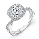 Uneek Round-Diamond-on-Cushion-Halo Engagement Ring with Infinity-Style Crisscross Shank