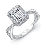 Uneek Emerald-Cut Diamond Halo Engagement Ring with Infinity-Style Crisscross Shank