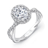 Uneek Oval Diamond Halo Engagement Ring with Infinity-Style Crisscross Shank