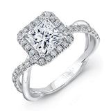Uneek Princess-Cut Diamond Halo Engagement Ring with Infinity-Style Crisscross Shank