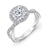 Uneek Round Diamond Halo Engagement Ring with Infinity-Style Crisscross Shank